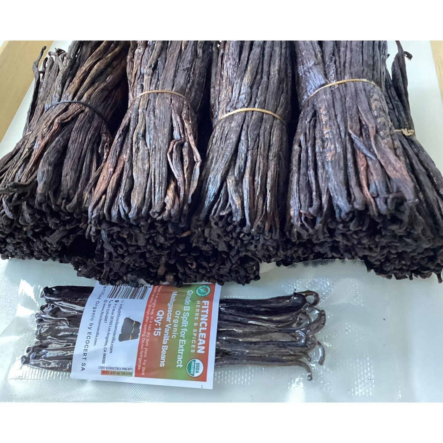 15 Split Madagascar Vanilla Beans Grade B| 5"-7" For Extract by FITNCLEAN VANILLA | Whole Bourbon NON-GMO Pods for Paste