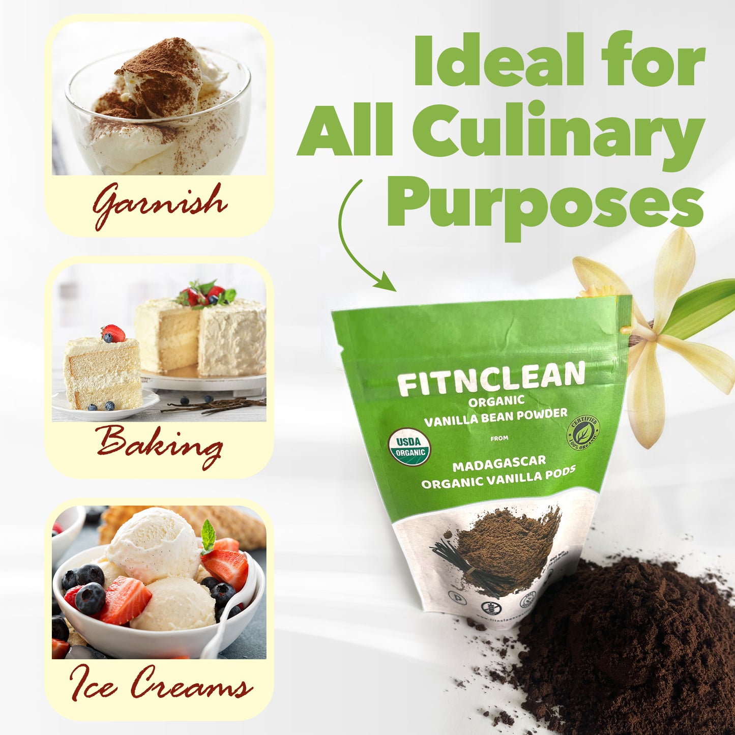 Organic Madagascar Vanilla Powder Raw Natural Pure Unsweetened No Additives. Certified USDA Organic