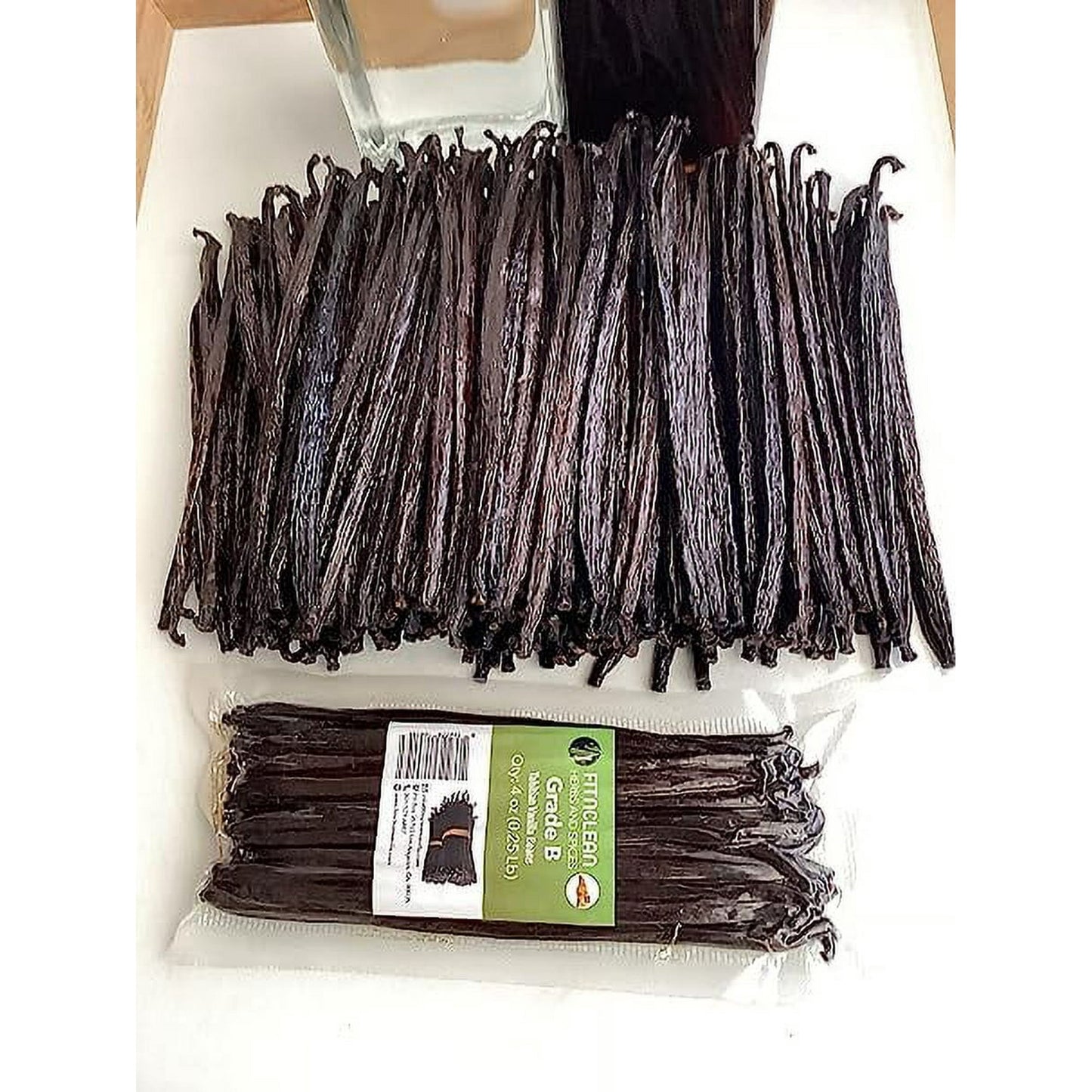 8oz Organic Madagascar Vanilla Beans Grade B for Extract. Certified USDA Organic. 5"-7" by FITNCLEAN VANILLA for Paste and Baking (1/2 Lb) Whole NON-GMO Pods