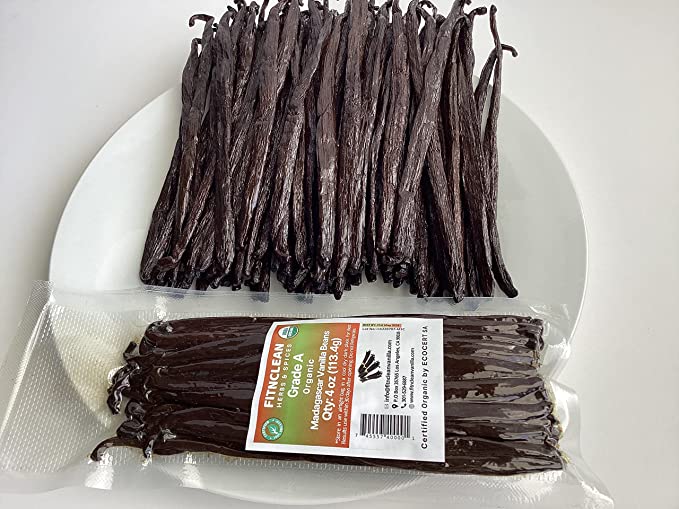4oz Vanilla Beans Tahitian Grade B for Extract, Cooking and Baking by FITNCLEAN VANILLA| Fresh 5"-7" NON-GMO Natural Raw Whole Pods