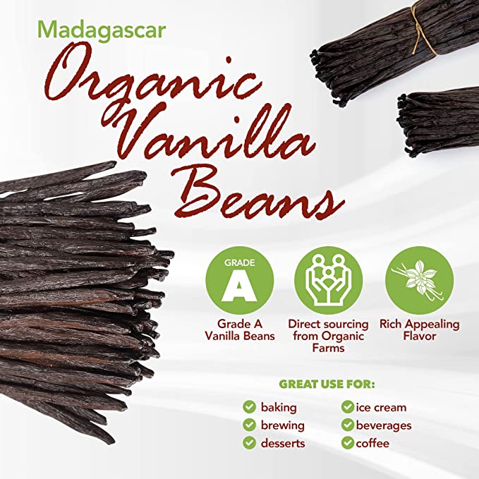 50 Organic Madagascar Vanilla Beans Grade A. Certified USDA Organic. ~5" by FITNCLEAN VANILLA. Bulk for Extract and all things Vanilla. Fresh Bourbon NON-GMO Pods