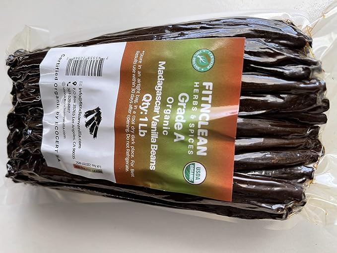 1 Lb Madagascar Vanilla Beans Grade A. Certified USDA Organic. 6"-8" by FITNCLEAN VANILLA for Chefs, Cooking, Extract. 16oz Weight Bourbon Fresh NON-GMO Whole Gourmet Pods
