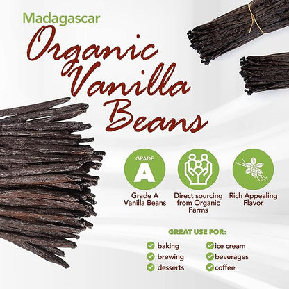 11 Madagascar Organic Vanilla Beans Grade A. Certified USDA Organic. ~6" by FITNCLEAN VANILLA for Cooking, Extract and Baking. Bourbon Fresh Gourmet NON-GMO Whole Pods