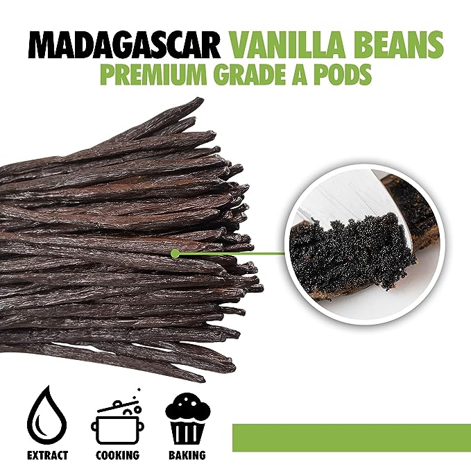 12 Organic Madagascar Vanilla Beans Grade A. Certified USDA Organic 6"-7.5" by FITNCLEAN VANILLA for Chefs, Extract, Baking and Essence. Gourmet Bourbon NON-GMO Whole Pods