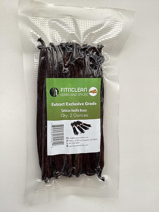 2oz Tahitian Vanilla Beans Grade B Extract Exclusive Bulk | 4"-5" Whole Raw NON-GMO PODS by FITNCLEAN VANILLA