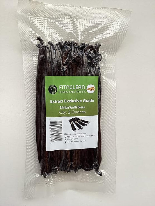 2oz Tahitian Vanilla Beans Grade B Extract Exclusive Bulk | 4"-5" Whole Raw NON-GMO PODS by FITNCLEAN VANILLA