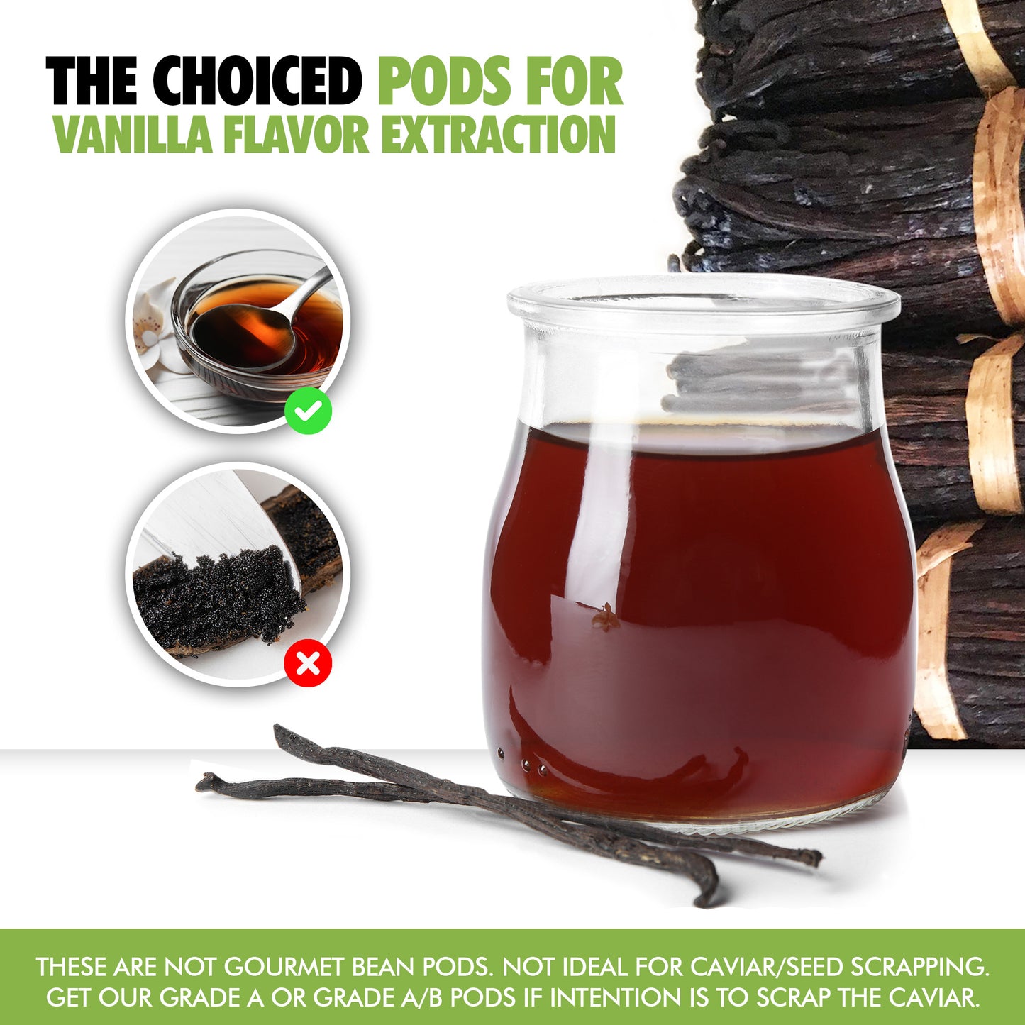 Certified USDA Organic Madagascar Vanilla Beans Grade B for Homemade Extract. Flavorful 5-7" Pods  (By Count)