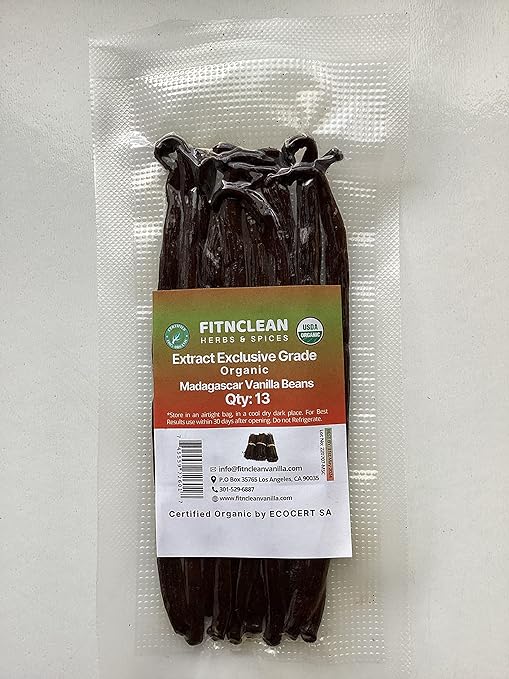 13 Count Madagascar Vanilla Beans Extract Exclusive Grade B, 4.5"- 5.5", by FITNCLEAN VANILLA, Dry Bulk Bourbon Whole Natural Raw Non-GMO Pods