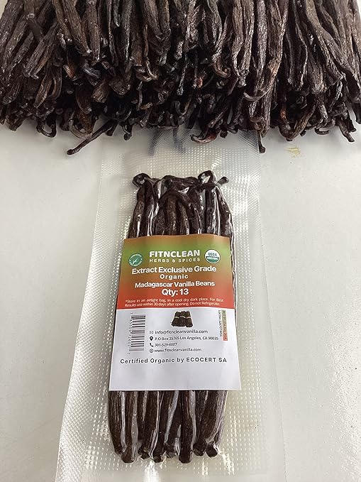 13 Count Madagascar Vanilla Beans Extract Exclusive Grade B, 4.5"- 5.5", by FITNCLEAN VANILLA, Dry Bulk Bourbon Whole Natural Raw Non-GMO Pods