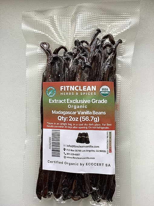 2oz Madagascar Organic Vanilla Beans Extract Exclusive Grade B. Certified USDA Organic | Weight - 2 Ounces (1/8 Lb) by FITNCLEAN VANILLA Bulk Dry Pods
