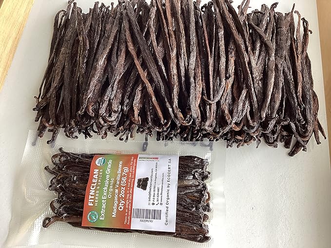 2oz Madagascar Organic Vanilla Beans Extract Exclusive Grade B. Certified USDA Organic | Weight - 2 Ounces (1/8 Lb) by FITNCLEAN VANILLA Bulk Dry Pods