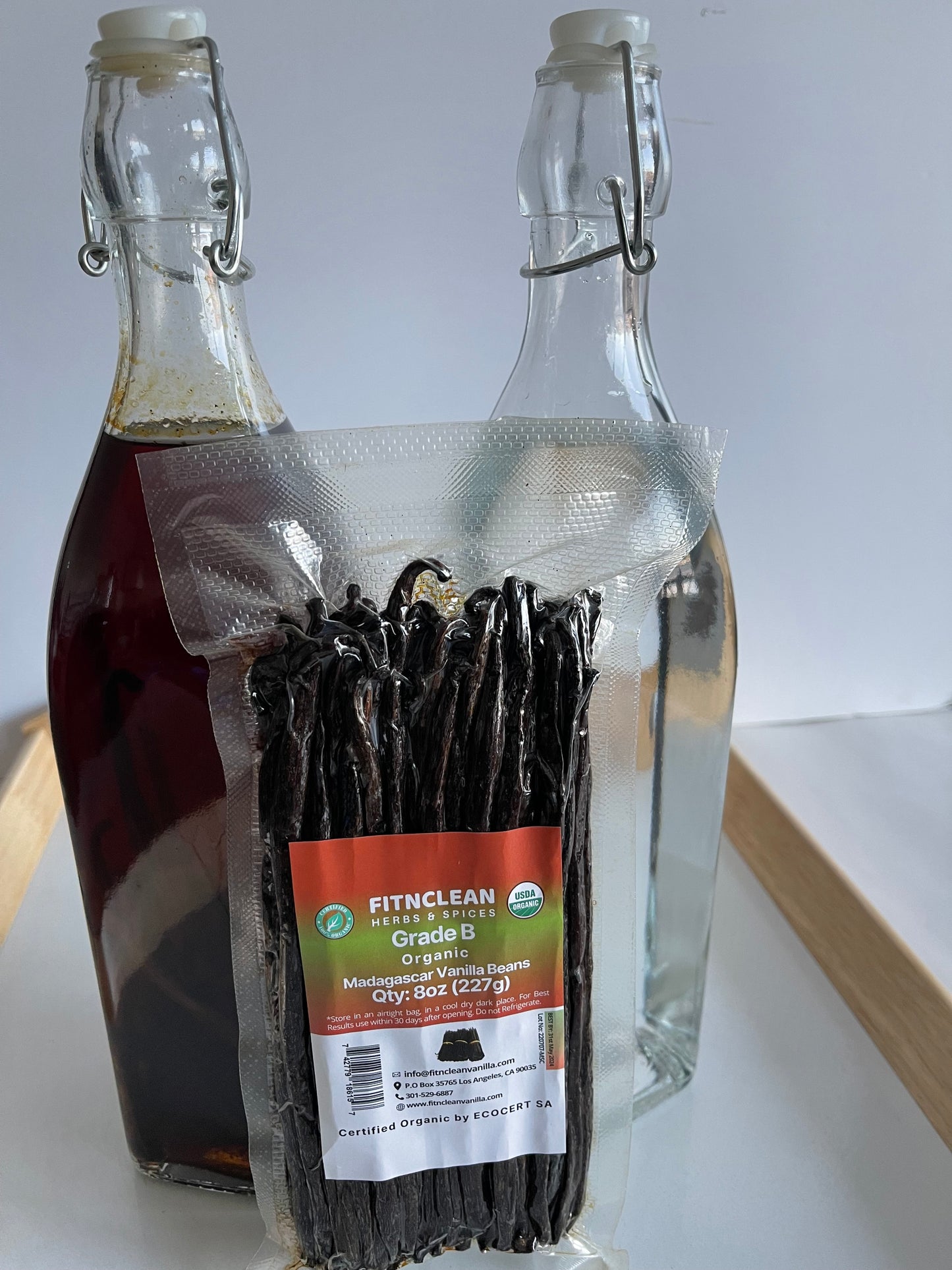 8oz Organic Madagascar Vanilla Beans Grade B for Extract. Certified USDA Organic. 5"-7" by FITNCLEAN VANILLA for Paste and Baking (1/2 Lb) Whole NON-GMO Pods