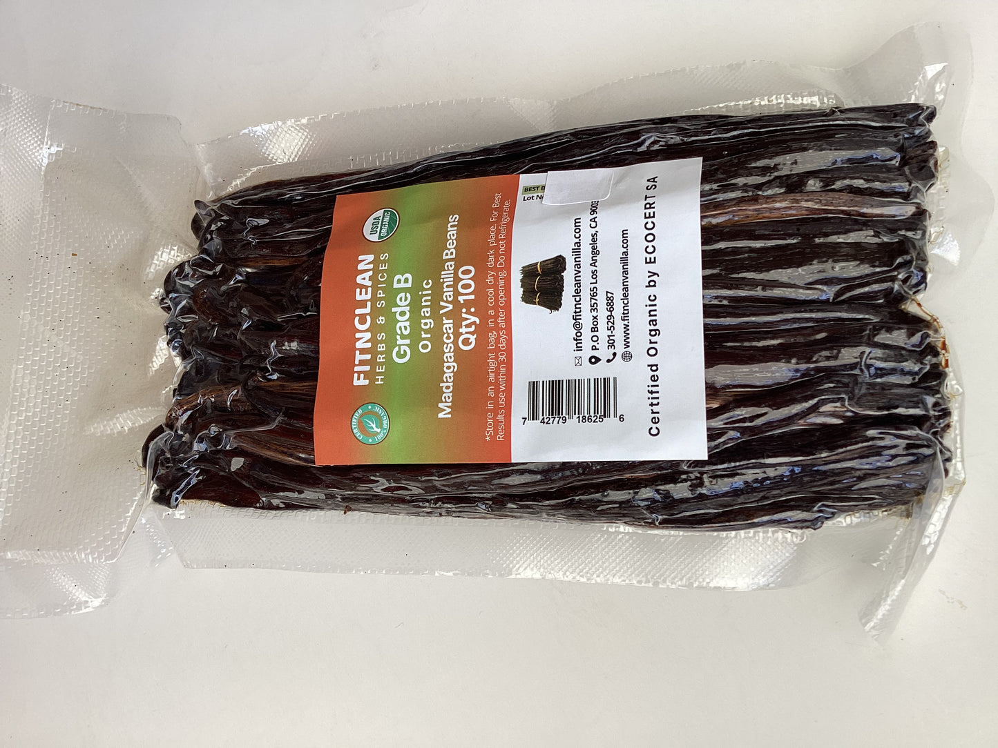 Certified USDA Organic Madagascar Vanilla Beans Grade B for Homemade Extract. Flavorful 5-7" Pods  (By Count)