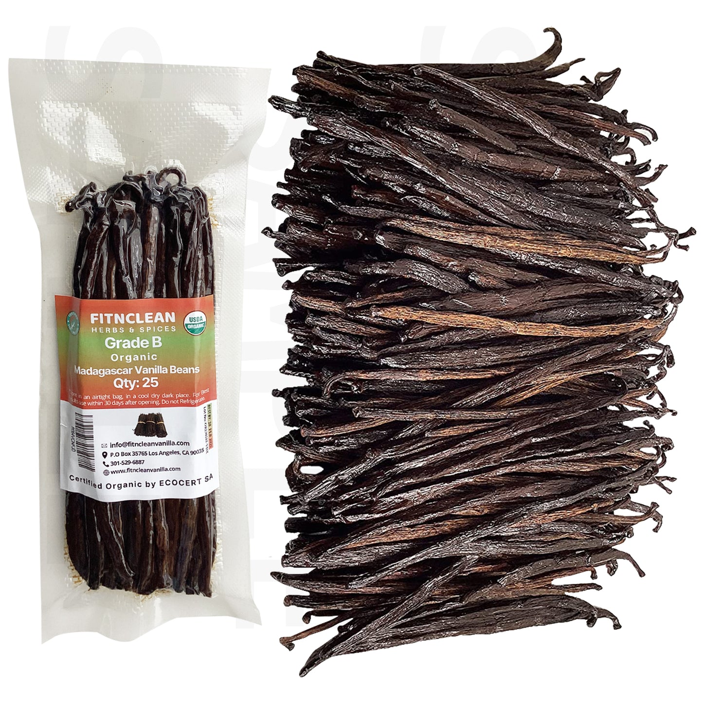 Certified USDA Organic Madagascar Vanilla Beans Grade B for Homemade Extract. Flavorful 5-7" Pods  (By Count)