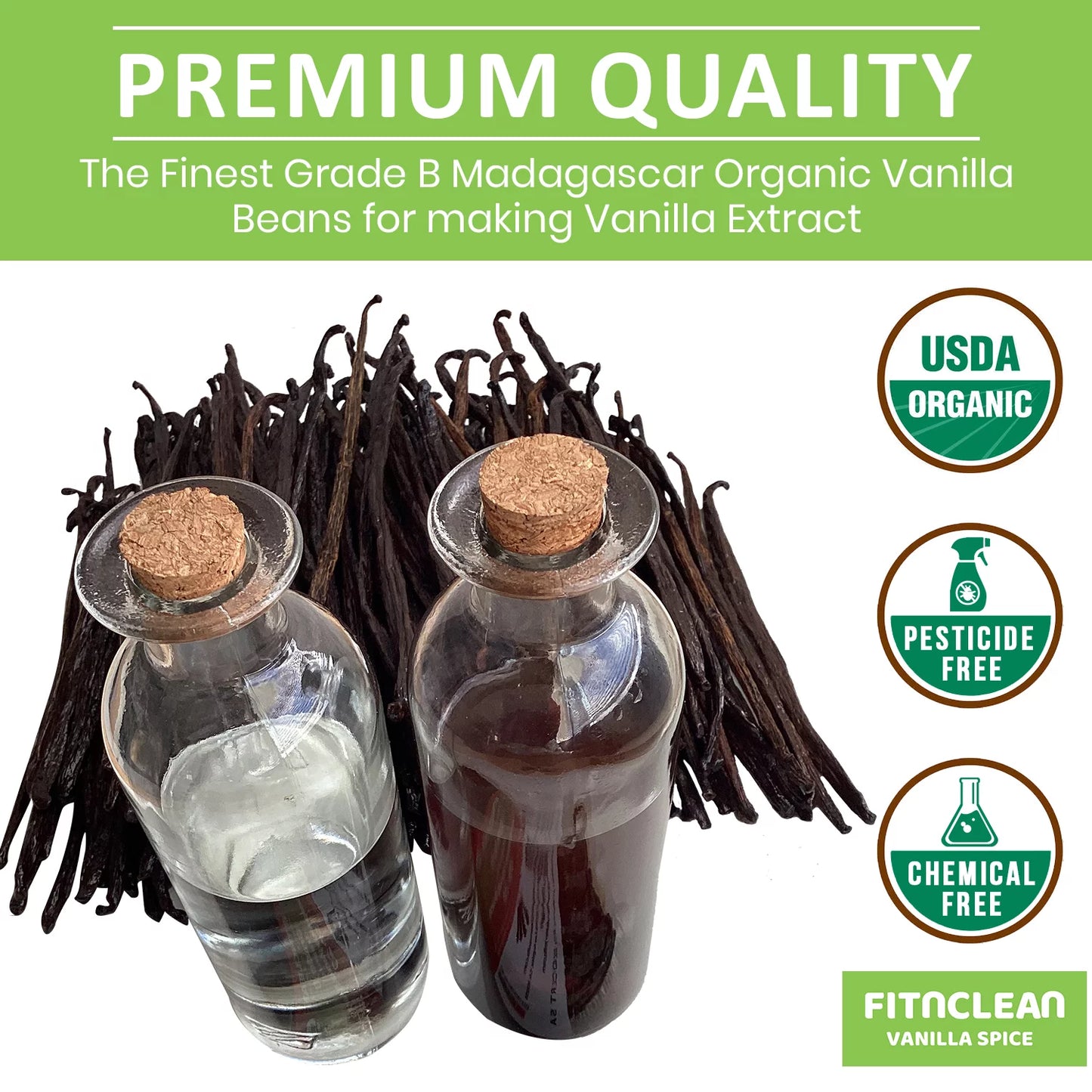 13 Count Madagascar Vanilla Beans Extract Exclusive Grade B, 4.5"- 5.5", by FITNCLEAN VANILLA, Dry Bulk Bourbon Whole Natural Raw Non-GMO Pods