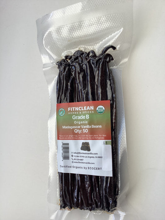 Certified USDA Organic Madagascar Vanilla Beans Grade B for Homemade Extract. Flavorful 5-7" Pods  (By Count)