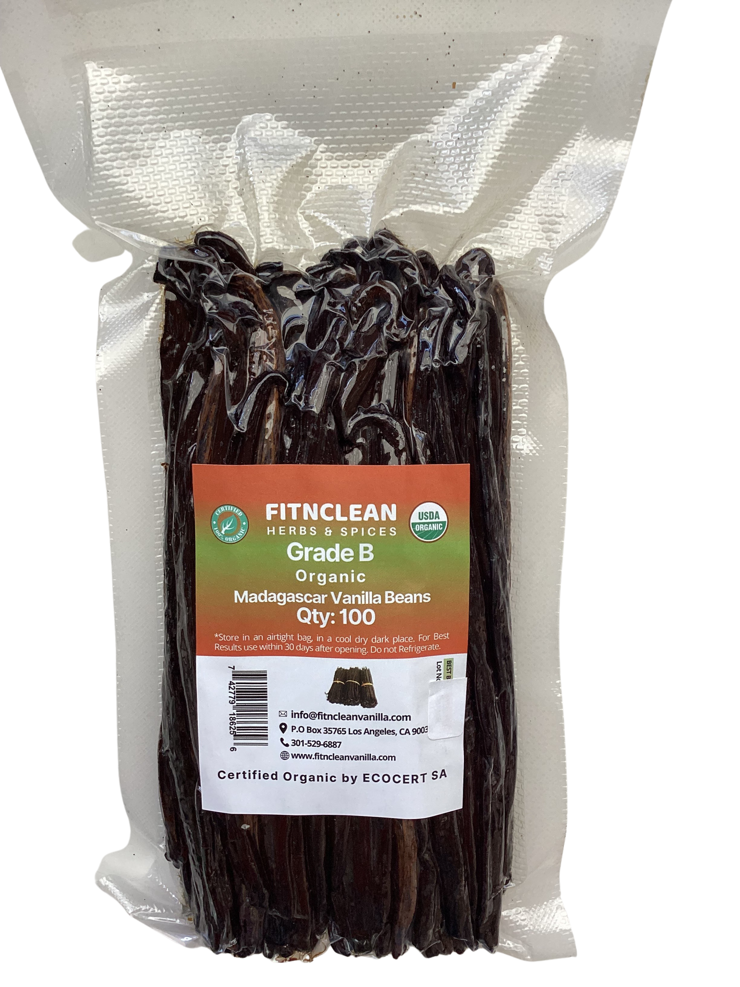 Certified USDA Organic Madagascar Vanilla Beans Grade B for Homemade Extract. Flavorful 5-7" Pods  (By Count)