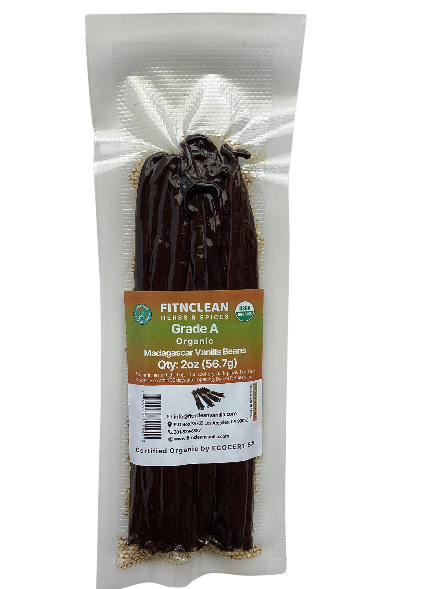 Organic Madagascar Vanilla Beans Grade A. Certified USDA Organic. Plump Fresh Optimum Flavor 6"-8" (By Weight)