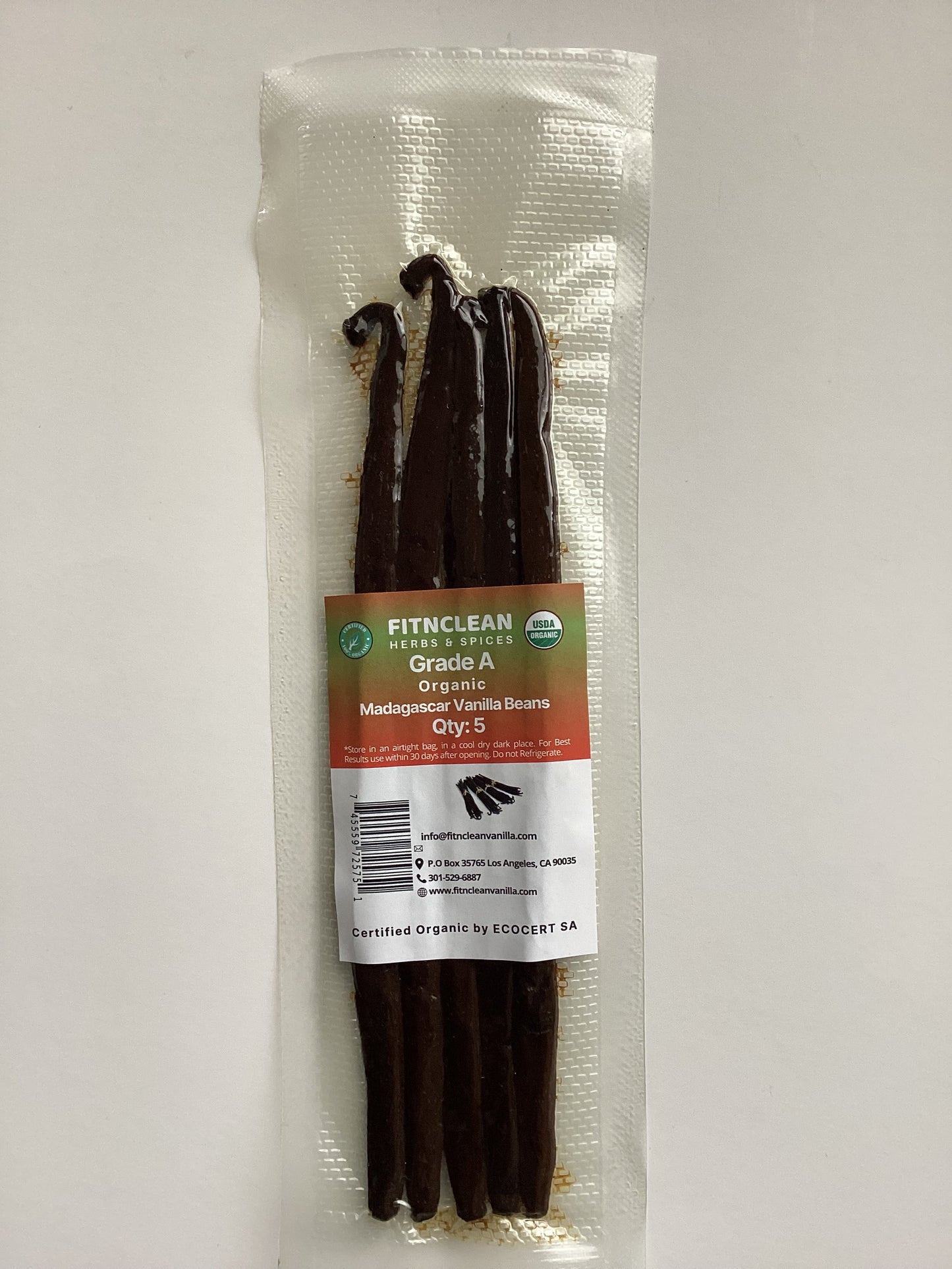 Organic Madagascar Vanilla Beans Grade A. Fresh Plump 6"-7" Certified USDA Organic Gourmet Pods (By Count)