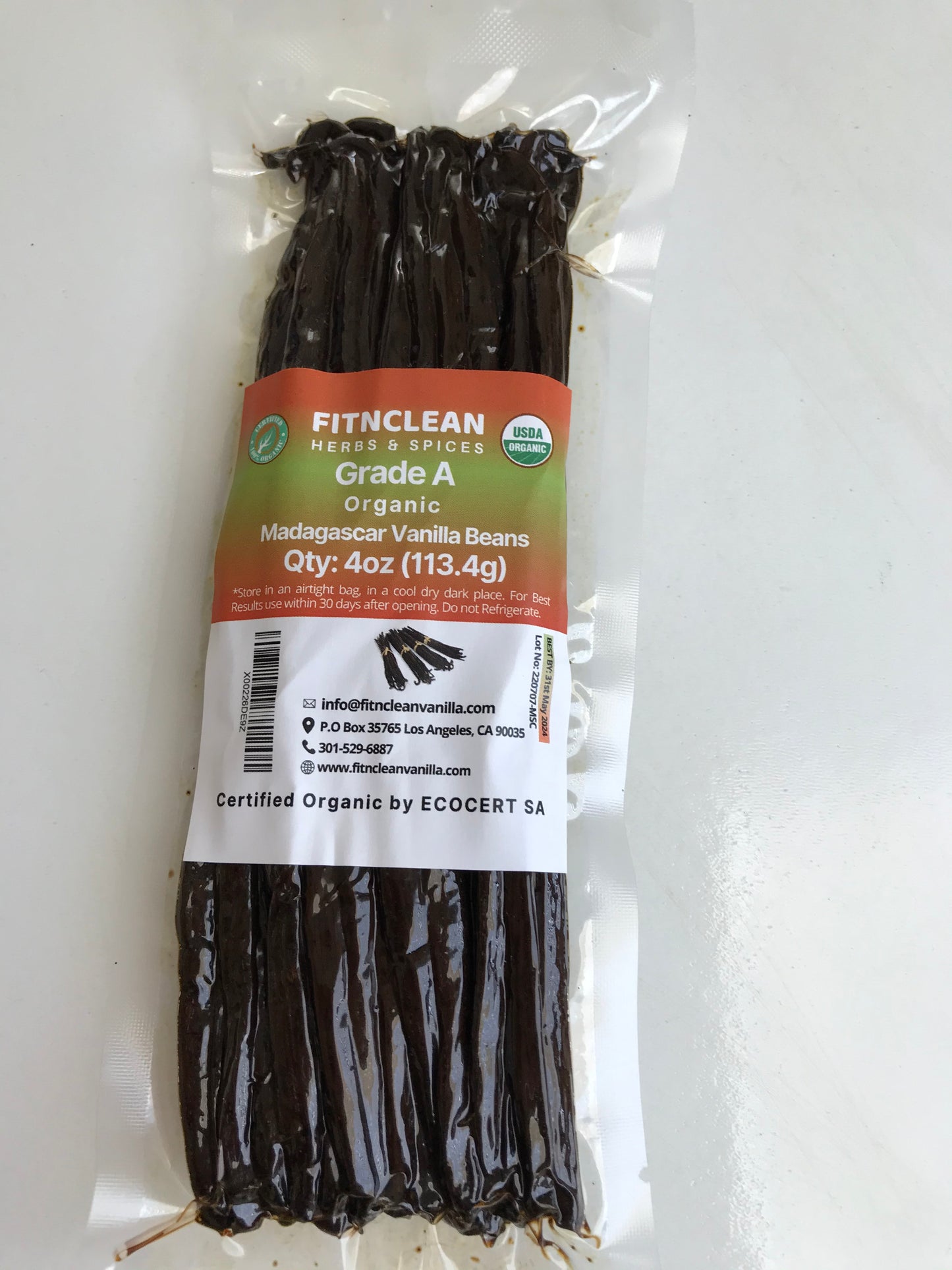 Organic Madagascar Vanilla Beans Grade A. Certified USDA Organic. Plump Fresh Optimum Flavor 6"-8" (By Weight)