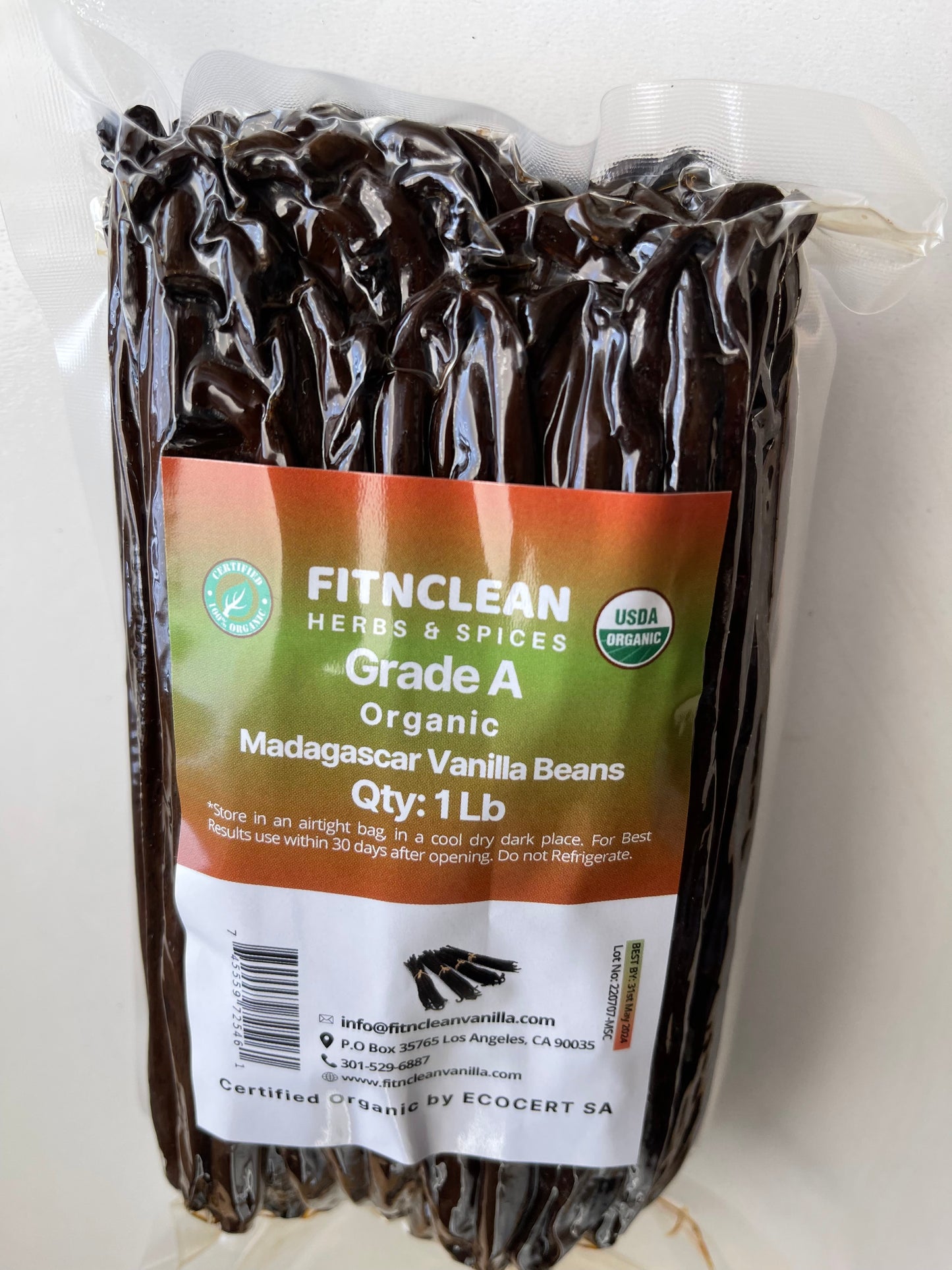 Organic Madagascar Vanilla Beans Grade A. Certified USDA Organic. Plump Fresh Optimum Flavor 6"-8" (By Weight)