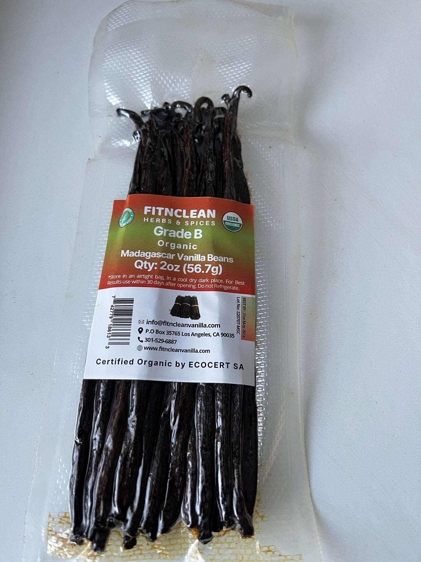 Organic Madagascar Vanilla Beans Grade B. Concentrated Flavor for Homemade Extract. 6"-7.5" Pods (By Weight)