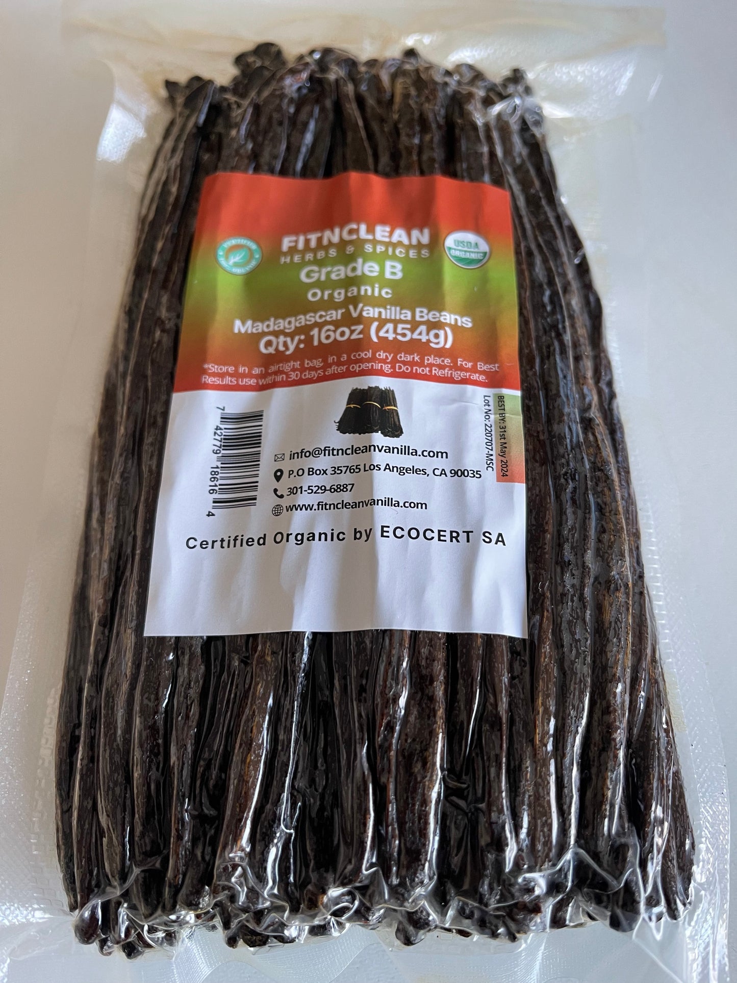 Organic Madagascar Vanilla Beans Grade B. Concentrated Flavor for Homemade Extract. 6"-7.5" Pods (By Weight)