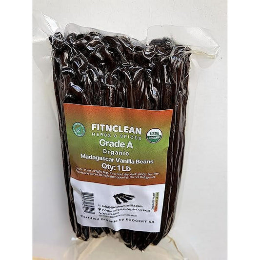 1 Lb Madagascar Vanilla Beans Grade A. Certified USDA Organic. 6"-8" by FITNCLEAN VANILLA for Chefs, Cooking, Extract. 16oz Weight Bourbon Fresh NON-GMO Whole Gourmet Pods