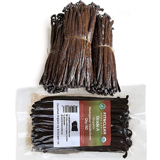 50 Organic Madagascar Vanilla Beans Grade A. Certified USDA Organic. ~5" by FITNCLEAN VANILLA. Bulk for Extract and all things Vanilla. Fresh Bourbon NON-GMO Pods