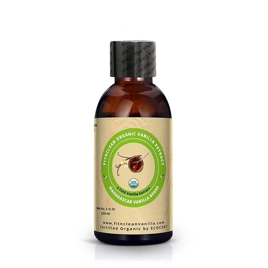 Organic Double-Fold Madagascar Vanilla Bean Extract by FITNCLEAN VANILLA – USDA Certified Organic. Premium Pure No-Additive. 4 fl oz.