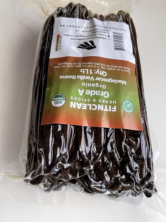 1Lb Organic Madagascar Vanilla Beans Grade A. Certified USDA Organic. 7"-8" by FITNCLEAN VANILLA for Chefs, Cooking, Extract. 16oz Bourbon Fresh NON-GMO Whole Gourmet Pods