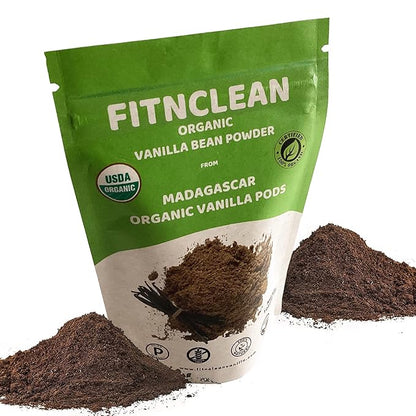1oz Organic Madagascar Vanilla Bean Powder. Certified USDA Organic. Ground whole Gourmet Pods by FITNCLEAN VANILLA| Raw Natural Pure Unsweetened No Additives NON-GMO