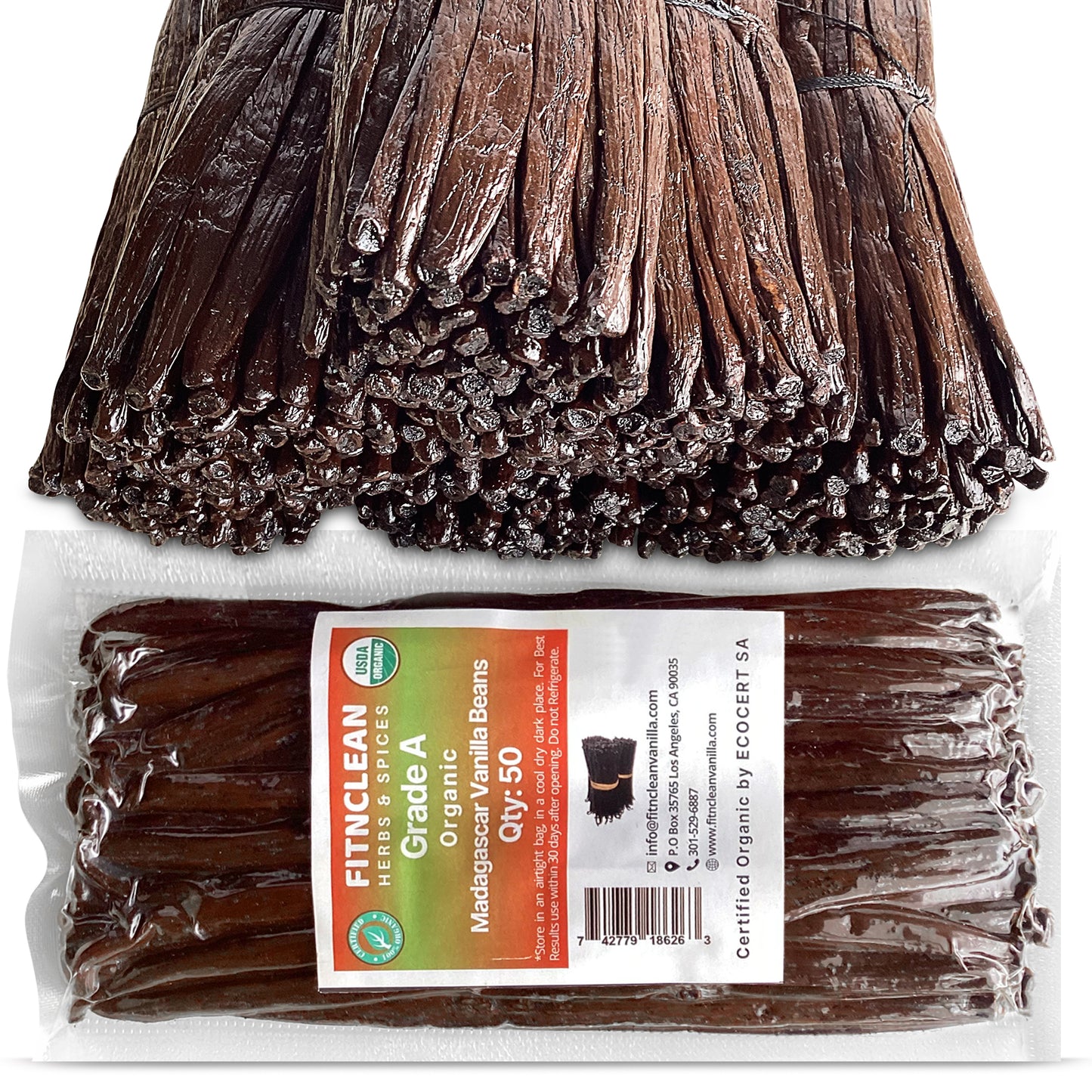 50 Organic Madagascar Vanilla Beans Grade A. Certified USDA Organic. ~5" by FITNCLEAN VANILLA. Bulk for Extract and all things Vanilla. Fresh Bourbon NON-GMO Pods