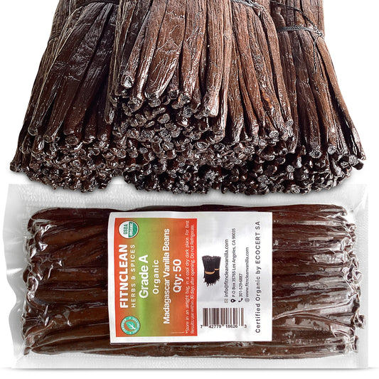 50 Organic Madagascar Vanilla Beans Grade A. Certified USDA Organic. ~5" by FITNCLEAN VANILLA. Bulk for Extract and all things Vanilla. Fresh Bourbon NON-GMO Pods