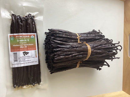 30 Organic Madagascar Vanilla Beans Grade A/B. Certified USDA Organic. 5"-7" by FITNCLEAN VANILLA. Bourbon Fresh Whole NON-GMO Pods