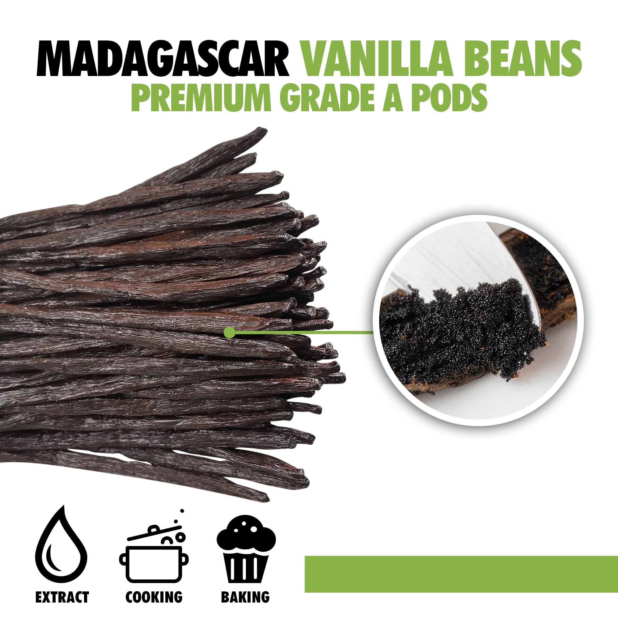 Grad Beans Organic Madagascar Vanilla Beans Grade A. Fresh Plump 6